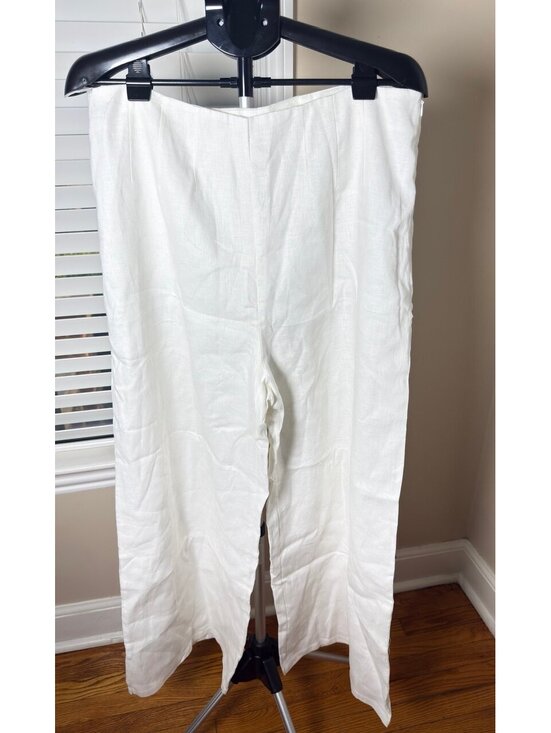 Pants - AERE High Waist 100% Linen Pants White Wide Leg Lined Side Zip Women’s Size 18